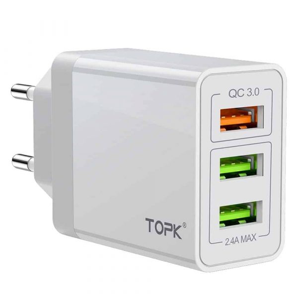 Сетевое зарядное устройство TOPK B348Q QC 3.0 30W 3xUSB