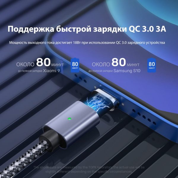 Магнитный USB кабель для зарядки телефона TOPK AM45
