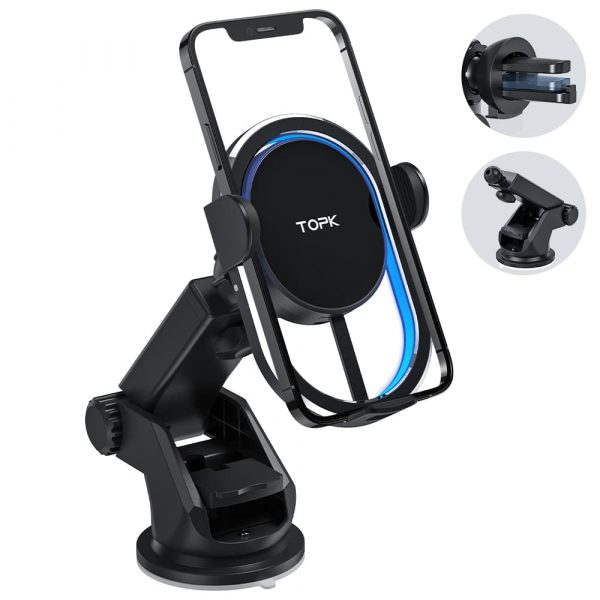 Автодержатель с беспроводной зарядкой TOPK B20W