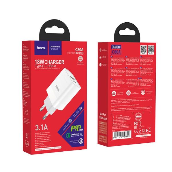 Сетевое зарядное устройство Hoco C80A "Rapido" 20W QC3/PD