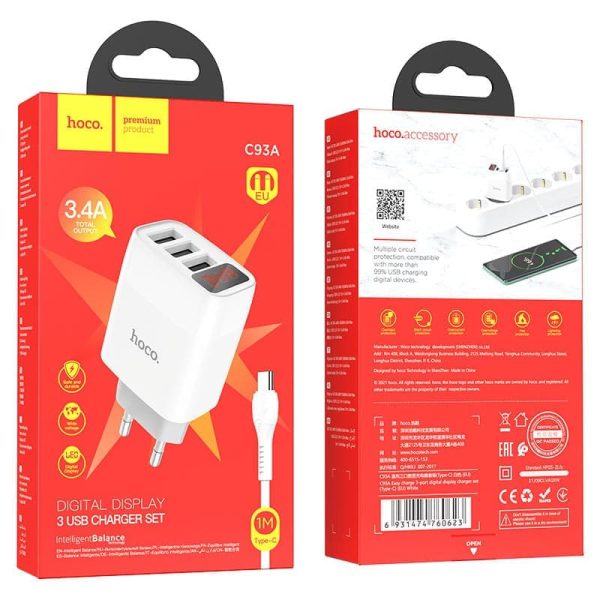 Сетевое зарядное устройство Hoco C93A 17W 3xUSB