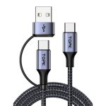 Дата-кабель зарядки 2 в 1 TOPK AD10 60W/3A